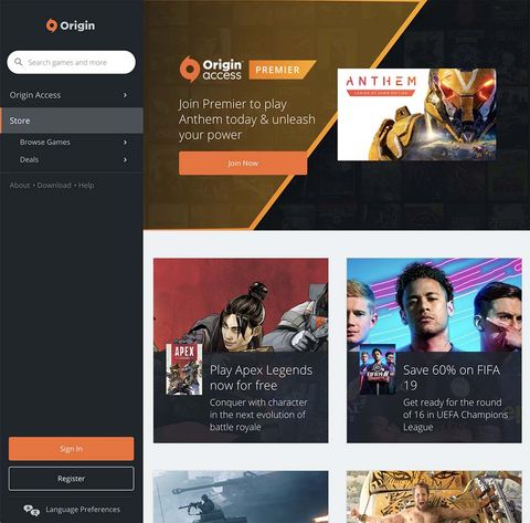 Electronic Arts — ea.com, Exodus Engine, and Origin — Web screenshot